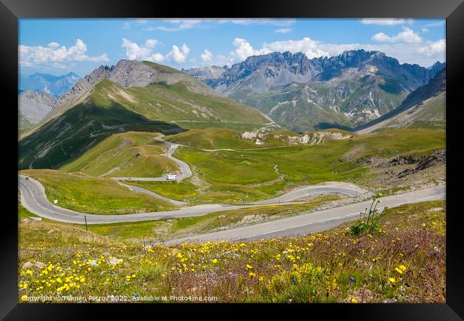 Serpentine road in French Alps.  Framed Print by Plamen Petrov