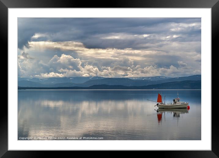 SMALL FISHING BOAT IN FJORD OF NORWAY Framed Mounted Print by Plamen Petrov
