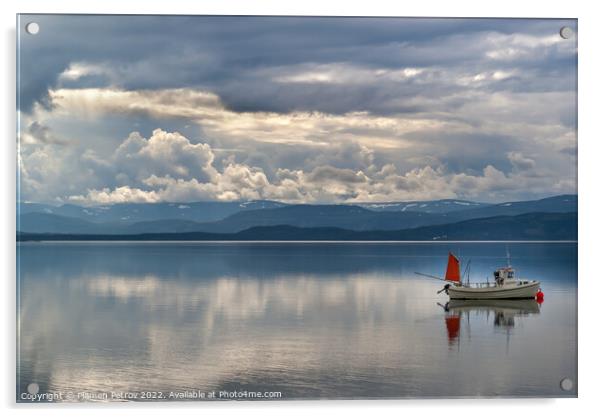 SMALL FISHING BOAT IN FJORD OF NORWAY Acrylic by Plamen Petrov