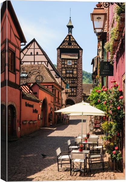 French Cafe Riquewihr France Canvas Print by Pearl Bucknall