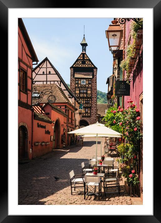 French Cafe Riquewihr France Framed Mounted Print by Pearl Bucknall
