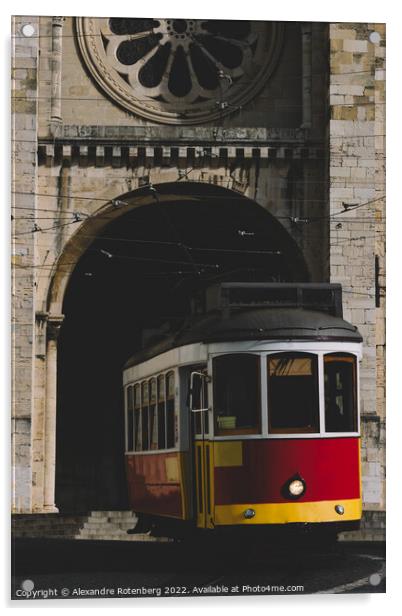 Traditional yellow Lisbon Tram in front of Se Cathedral  Acrylic by Alexandre Rotenberg