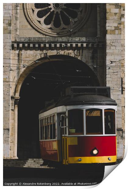 Traditional yellow Lisbon Tram in front of Se Cathedral  Print by Alexandre Rotenberg