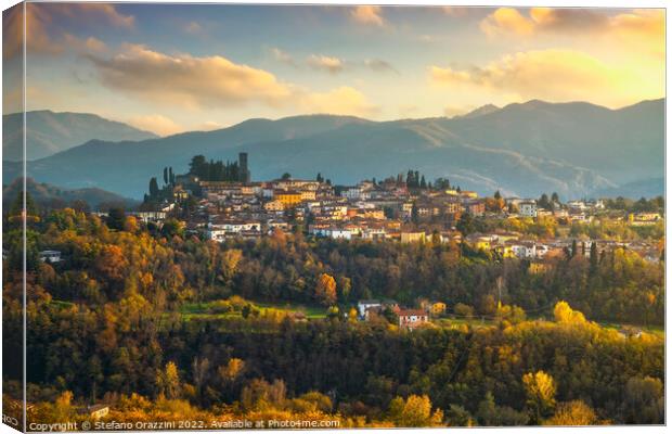 Barga village at sunset in autumn. Garfagnana, Tuscany, Italy. Canvas Print by Stefano Orazzini