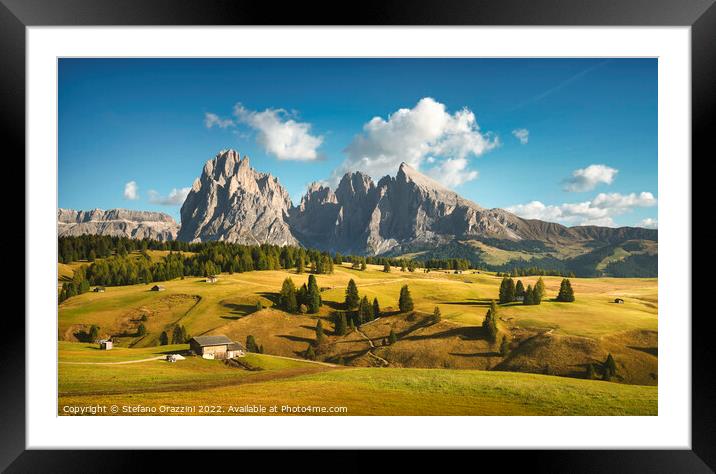 Alpe di Siusi or Seiser Alm and Sassolungo mountain, Dolomites Framed Mounted Print by Stefano Orazzini