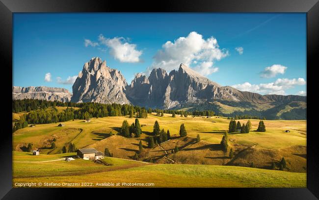 Alpe di Siusi or Seiser Alm and Sassolungo mountain, Dolomites Framed Print by Stefano Orazzini