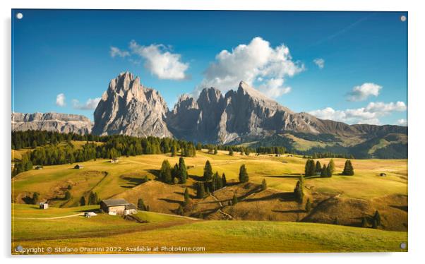 Alpe di Siusi or Seiser Alm and Sassolungo mountain, Dolomites Acrylic by Stefano Orazzini