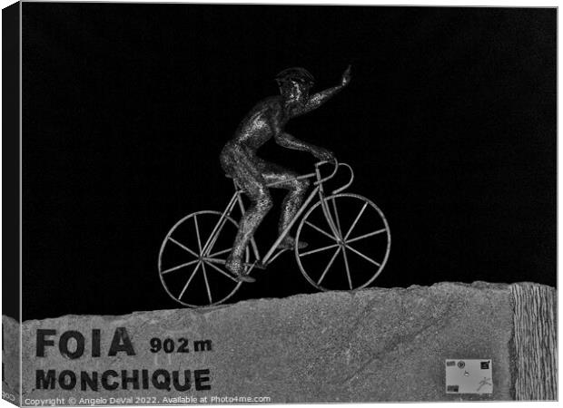 The Cyclist Of Foia Statue In Monchique Canvas Print by Angelo DeVal