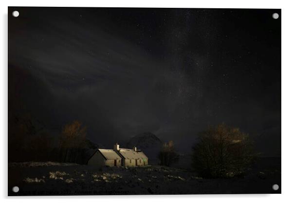 Black rock cottage at night Acrylic by Scotland's Scenery