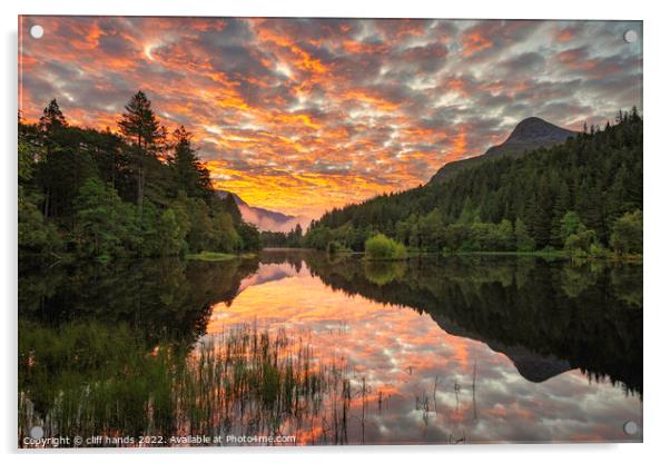 Sunrise, Glencoe Lochan, Glencoe, Highlands Scotland. Acrylic by Scotland's Scenery