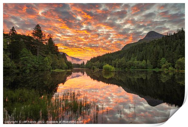 Sunrise, Glencoe Lochan, Glencoe, Highlands Scotland. Print by Scotland's Scenery