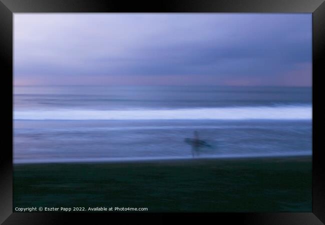 Surfer in blue hour  Framed Print by Eszter Papp