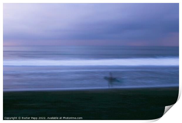 Surfer in blue hour  Print by Eszter Papp