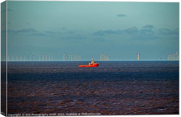 Windfarm With Support Vessel Canvas Print by GJS Photography Artist