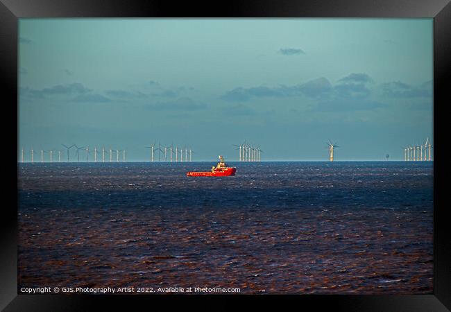 Windfarm With Support Vessel Framed Print by GJS Photography Artist