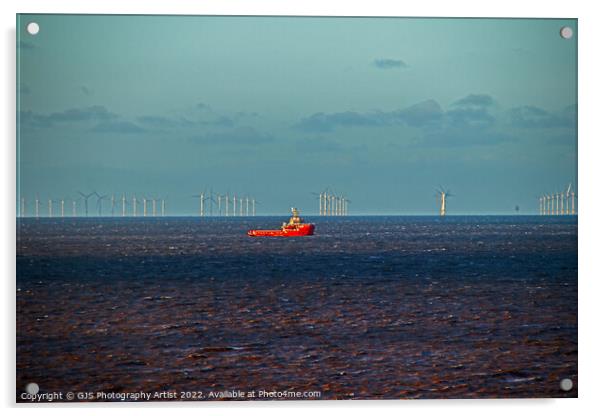 Windfarm With Support Vessel Acrylic by GJS Photography Artist