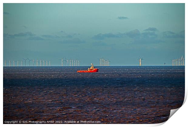 Windfarm With Support Vessel Print by GJS Photography Artist