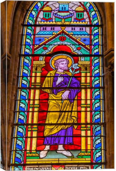 Saint Joseph Stained Glass Cathedral Church Bayeux Normandy Fran Canvas Print by William Perry