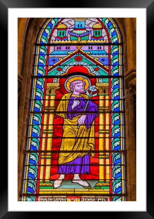 Saint Joseph Stained Glass Cathedral Church Bayeux Normandy Fran Framed Mounted Print by William Perry