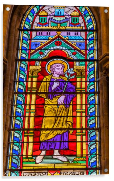 Saint Joseph Stained Glass Cathedral Church Bayeux Normandy Fran Acrylic by William Perry