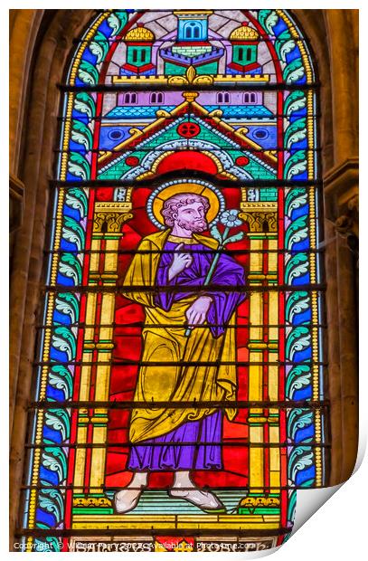 Saint Joseph Stained Glass Cathedral Church Bayeux Normandy Fran Print by William Perry
