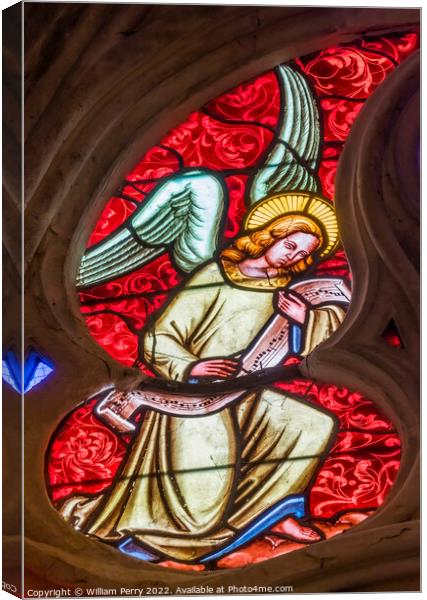 Colorful Red Angel Stained Glass Cathedral Church Bayeux Normand Canvas Print by William Perry