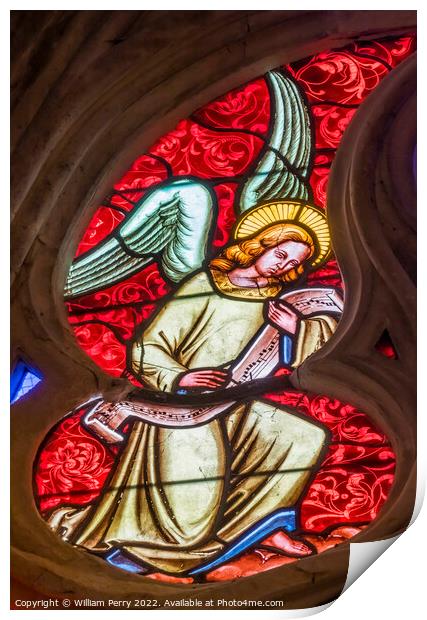 Colorful Red Angel Stained Glass Cathedral Church Bayeux Normand Print by William Perry
