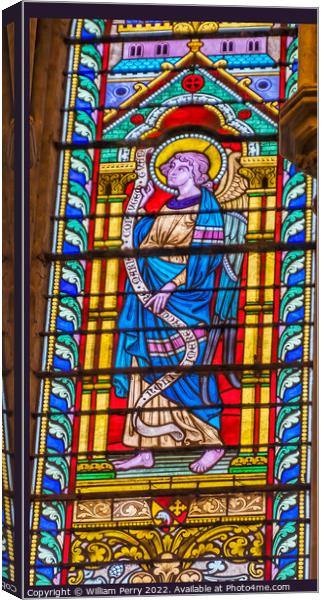 Colorful Angel Stained Glass Cathedral Church Bayeux Normandy Fr Canvas Print by William Perry