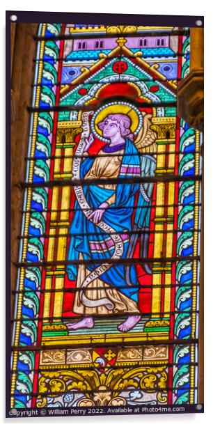Colorful Angel Stained Glass Cathedral Church Bayeux Normandy Fr Acrylic by William Perry