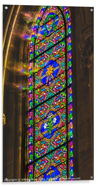 Colorful Reflection Stained Glass Cathedral Bayeux Normandy Fran Acrylic by William Perry