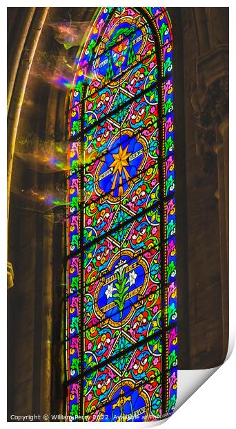 Colorful Reflection Stained Glass Cathedral Bayeux Normandy Fran Print by William Perry