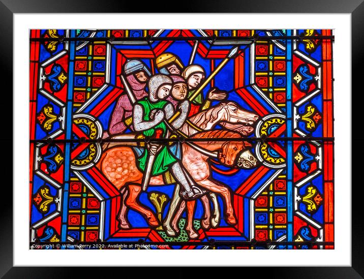 Colorful Knights Horses Stained Glass Cathedral Bayeux Normandy  Framed Mounted Print by William Perry