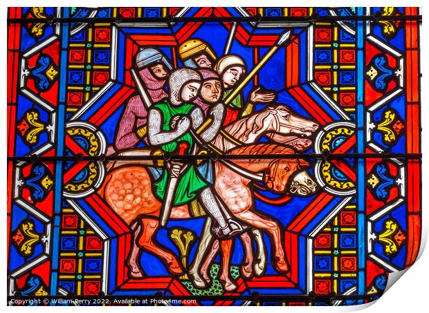 Colorful Knights Horses Stained Glass Cathedral Bayeux Normandy  Print by William Perry