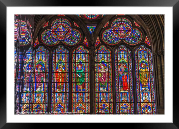 Colorful Saints Bishops Stained Glass Reflection Cathedral Bayeu Framed Mounted Print by William Perry