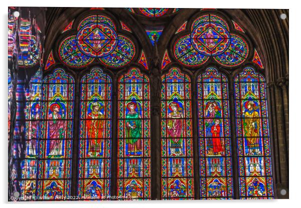 Colorful Saints Bishops Stained Glass Reflection Cathedral Bayeu Acrylic by William Perry