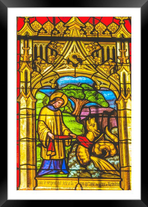 Saint Vigor Dragon Stained Glass Cathedral Bayeux Normandy Franc Framed Mounted Print by William Perry