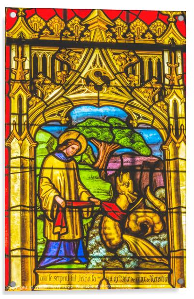 Saint Vigor Dragon Stained Glass Cathedral Bayeux Normandy Franc Acrylic by William Perry