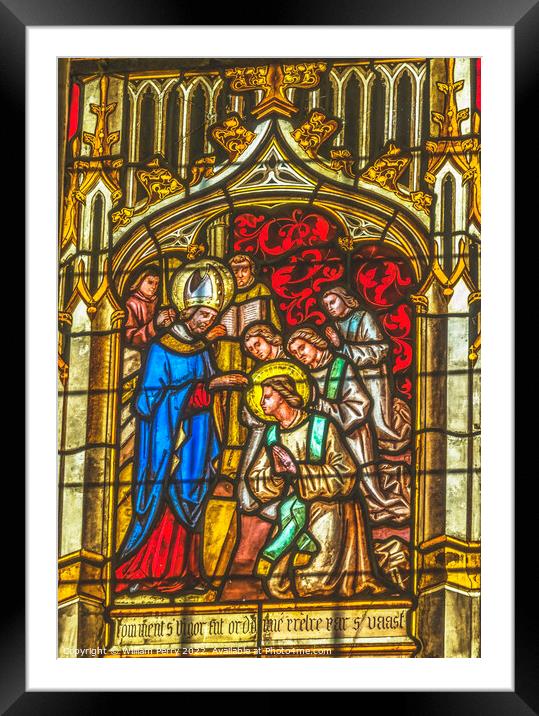Saint Vigor Ordination Stained Glass Cathedral Bayeux Normandy Framed Mounted Print by William Perry