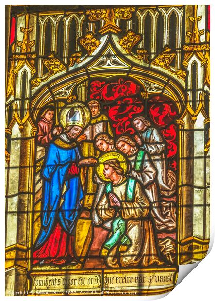 Saint Vigor Ordination Stained Glass Cathedral Bayeux Normandy Print by William Perry