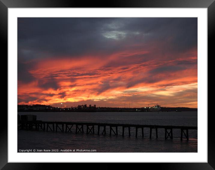 Red clouds at sunset above the River Stour from the Shotley Peninsular Framed Mounted Print by Joan Rosie