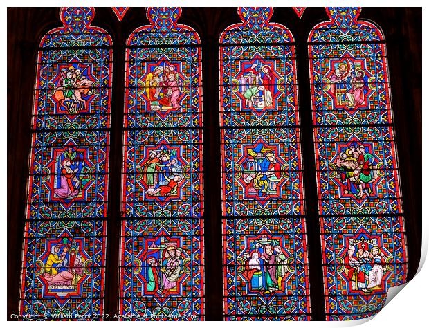 Colorful Old Medieval Stained Glass Cathedral Church Bayeux Norm Print by William Perry
