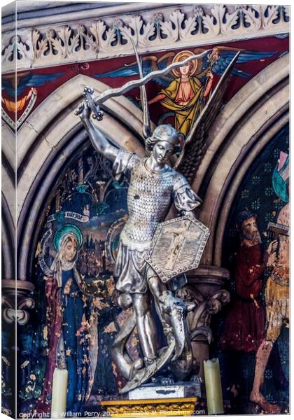 Saint Michael Dragon Statue Cathedral Church Bayeux Normandy Fra Canvas Print by William Perry