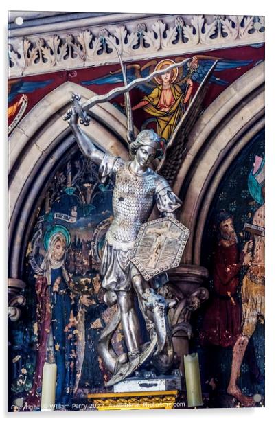 Saint Michael Dragon Statue Cathedral Church Bayeux Normandy Fra Acrylic by William Perry