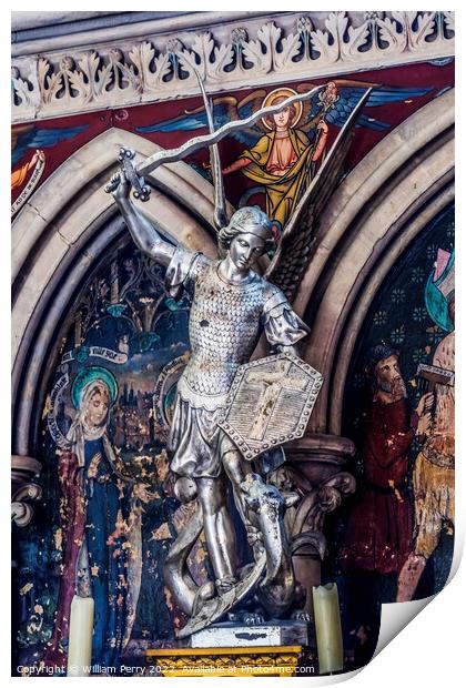 Saint Michael Dragon Statue Cathedral Church Bayeux Normandy Fra Print by William Perry