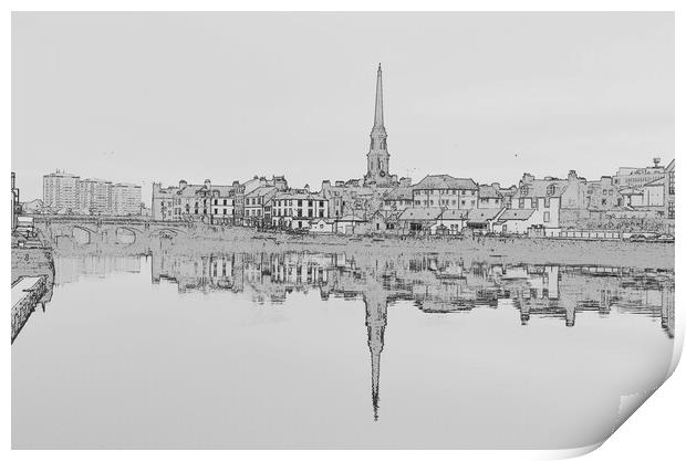 River Ayr,  town reflection, Scotland Print by Allan Durward Photography