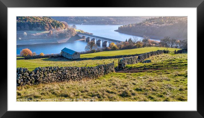 Ashopton Viaduct in Autumn light Framed Mounted Print by Chris Drabble