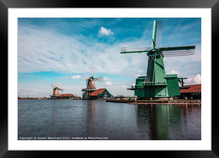 Holland windmills  Framed Mounted Print by Steven Blanchard