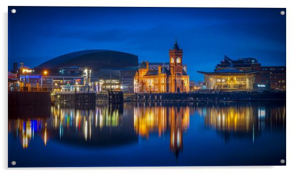 Cardiff Bay Reflections Acrylic by Alan Le Bon