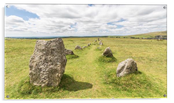 The Merrivale stone rows. Acrylic by Mark Godden