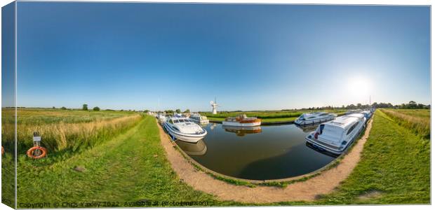 360 panorama captured at Thurne Dyke, Norfolk Broads Canvas Print by Chris Yaxley